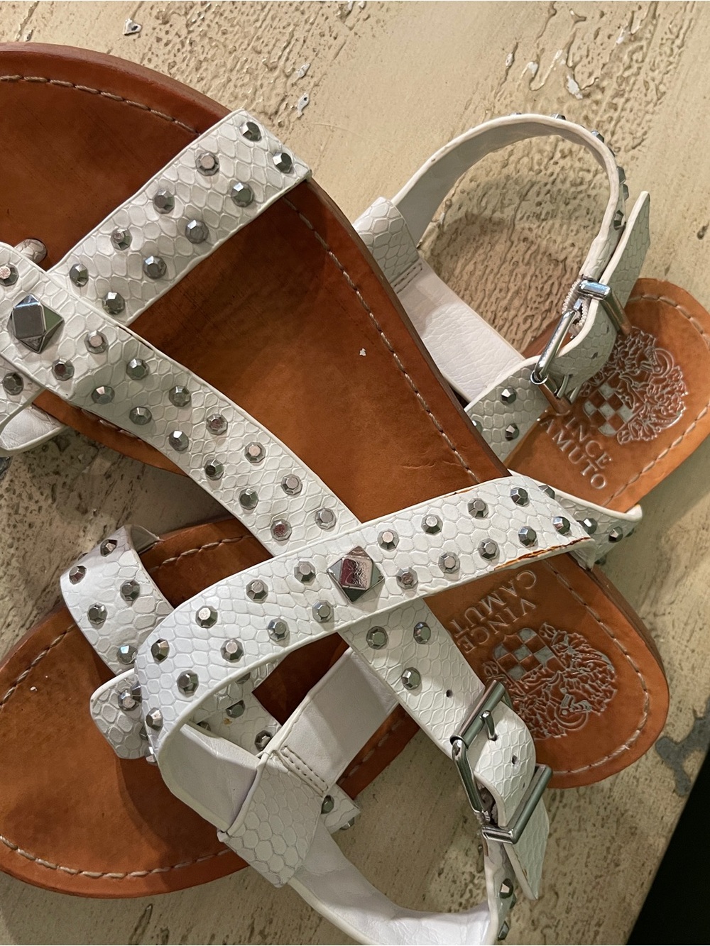 Vince Camuto White Studded Girls' Leather Sandals